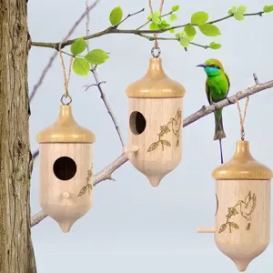 Casita de pájaros colgante de madera en forma de bellota comedero de colibríes jardín