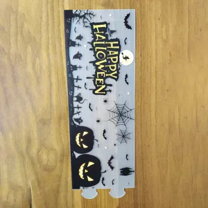Halloween translucent candle shade wrap with spooky pumpkin and bat design for spooky holiday decor.