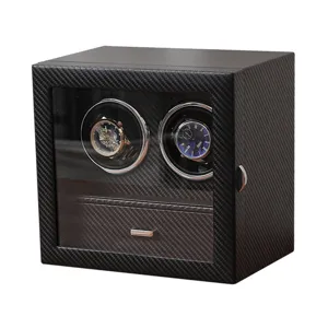 Scatola carica orologi automatica doppia verticale con finitura in carbonio e cassetto