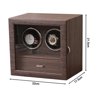 Scatola carica orologi doppia, dimensioni 22x17,5x21,5 cm, effetto legno marrone.