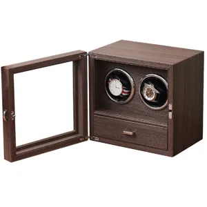 Scatola carica orologi automatica doppia in pelle PU venatura legno con cassetto