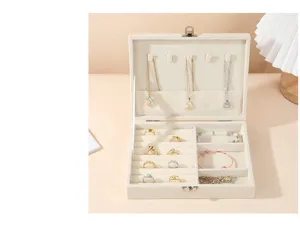 Elegant large cream velvet jewelry organizer box with metal lock for necklaces and rings
