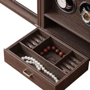 Caricatore automatico per due orologi con cassetto porta gioielli in pelle PU marrone