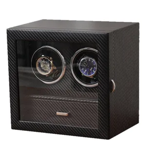 Scatola carica orologi doppia in pelle PU carbonio con cassetto portagioie