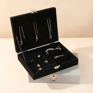 Premium velvet jewelry box organizer with necklace hooks and ring slots for storage