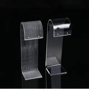 Detailed view of clear and frosted acrylic earring display stands for jewelry display