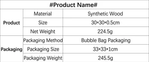 Wooden ghost sign product specification detail table showing dimensions, weight and packaging.