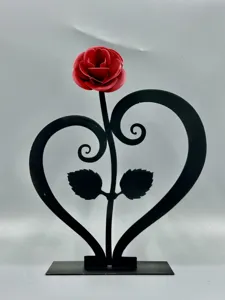 Metal heart rose sculpture with sturdy base home decor romantic Valentine's gift ornament