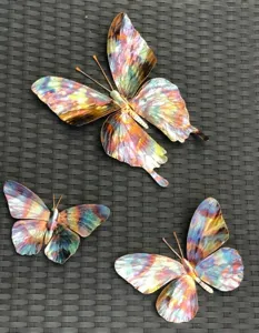 Colorful metal butterfly wall decor set, 3 pieces iridescent art ornaments for home