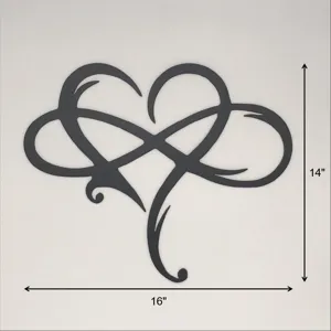 Metalen oneindigheid hart wandkunst huisdecoratie 16x14 inch zwarte sculptuur.