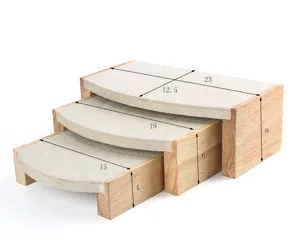 Detailed dimension view of a 3-piece solid wood jewelry display stand set