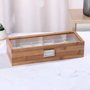 Elegante Uhrenbox aus Holz mit Palisandermuster, 6 Fächern und Glasdeckel-Detail