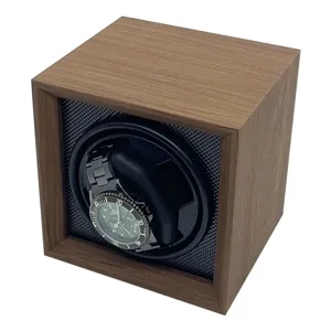 Single automatic watch winder box in walnut wood with classic vintage aesthetic