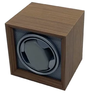 Single automatic watch winder box with retro walnut wood finish for mechanical watches