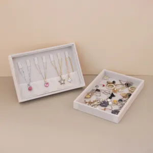 Minimalist Beige Velvet Jewelry Tray Necklace Ring Storage Organizer Display Holder Soft Fabric Countertop Plate For Women Dressing Table