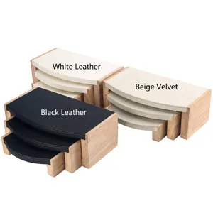 Solid wood jewelry display stand set with curved leather and velvet cushions