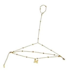 Bracciale da dito in acciaio inossidabile dorato con ciondolo lettera M iniziale donna.