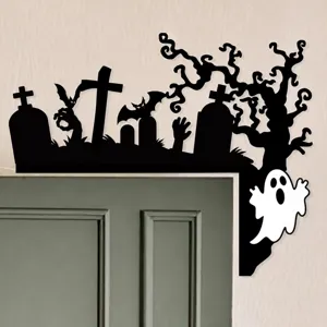 Halloween door corner decoration ghost gravestone silhouette spooky home indoor party decor