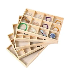 Vassoio impilabile in legno massiccio per gioielli con 12 scomparti per organizzatore