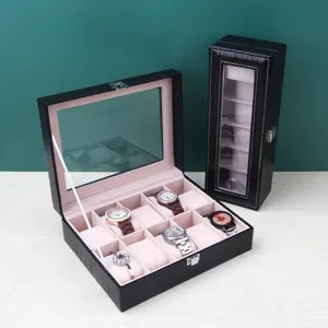 Boîte à Montres en Cuir PU à Motif Crocodile Plusieurs Emplacements Avec Fenêtre en Verre Organisateur de Montres Coffret Cadeau Pour Hommes Femmes