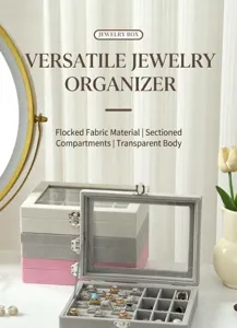 Boîte de rangement de bijoux en velours de verre transparent vitrine de stockage de colliers.