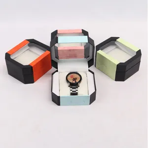 Cajas de reloj octogonales con tapa abatible en varios colores vibrantes de moda