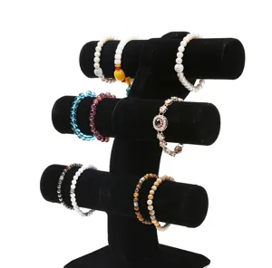 Professional 3-tier black velvet jewelry display stand for organizing bracelets and watches