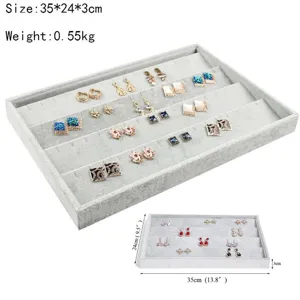 Grijze Fluwelen Sieraden Display Tray Voor Ringen Kettingen Oorbellen Opslag Organizer MDF Flocking Sieradenplaat