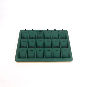 Premium green PU leather jewelry display tray with 18 compartments for pendants and charms