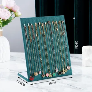 L-shaped green velvet jewelry display board showing 25cm x 20cm x 10.3cm dimensions