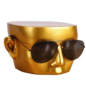 Golden resin head model mannequin display stand for sunglasses and eyewear tabletop