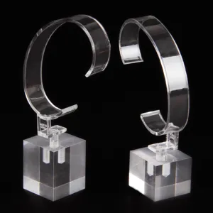 Premium clear acrylic watch display stands with square base for jewelry showcase store