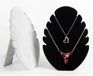 Expositores de collares de terciopelo en forma de hoja en negro y gris para joyas
