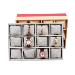 Sieradendisplay met 12 vakken van fluweel voor horloges en armbanden met kussens
