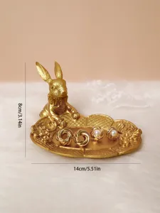 Retro gold rabbit jewelry display tray detail with size dimensions 14cm length and 8cm height