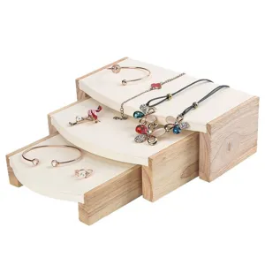 Elegant 3-piece solid wood jewelry display stand set for bracelets and necklaces