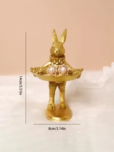 Vintage golden rabbit jewelry display tray for photography props, 14cm tall holder