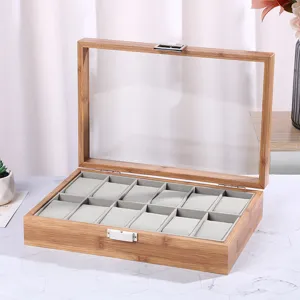 Luxuriöse Uhrenbox Holz Palisander Maserung Große Kapazität Uhrenorganizer Mit Glasdeckel Und Metallschließe Samtfutter Etui Für Damen Herren Schmuck Aufbewahrungsbox