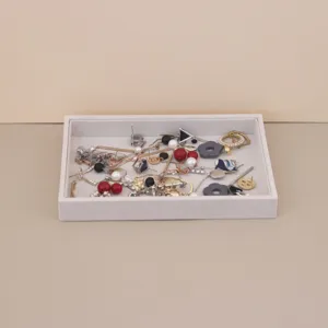 Rectangular beige velvet jewelry tray organizer for earrings and necklaces display