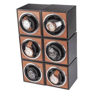 Six stackable black walnut automatic watch winder boxes displayed in a 2x3 arrangement