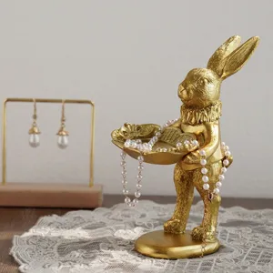 Elegant vintage European gold rabbit jewelry display stand and photography prop tray