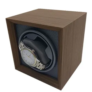 Single automatic watch winder in black walnut wood finish with adjustable settings