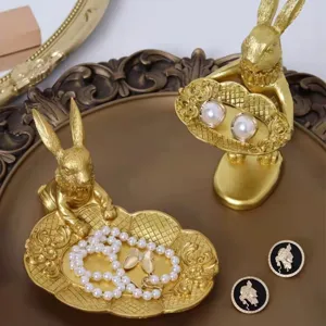 Elegant European vintage golden rabbit jewelry display tray props for professional photography