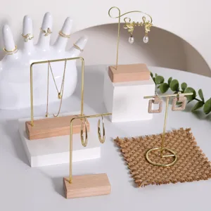 Organizador de Joyas de Metal y Madera Nórdico Soporte de Exhibición para Pendientes y Collares Almacenamiento Dorado