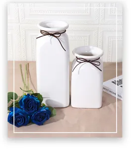 Set de floreros de cerámica blanca nórdica decoración minimalista con rosas artificiales