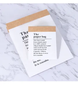 Weißer Kraftpapier Beutel Detailansicht, doppelschichtige Verpackung mit englischem Text.