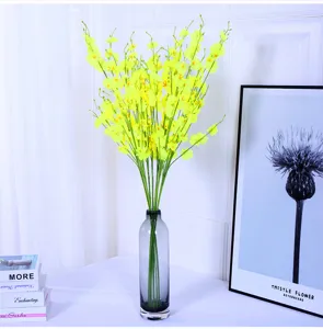 Artificial dancing orchid flowers bouquet in grey glass vase home table decor simulation floral