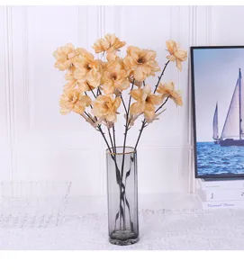 Künstliche Pfingstrosen Seidenblumen in Glasvase für Heim Hochzeit Zimmer Dekoration Tisch