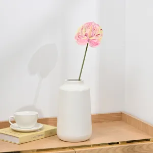 Single branch artificial anthurium flower pink flamingo lily in white ceramic vase home decor