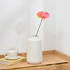 Artificial anthurium flower single branch fake flamingo plant in white ceramic vase for home decor